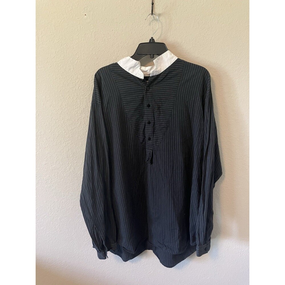 Scully Western Henley Shirt Mens Size XXL Banded Collar 1/4 Button Black White